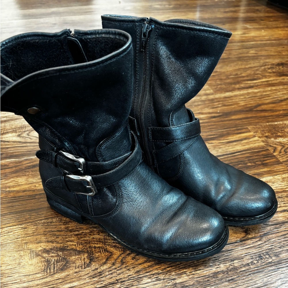 Leather Black Women's Moto Boots
